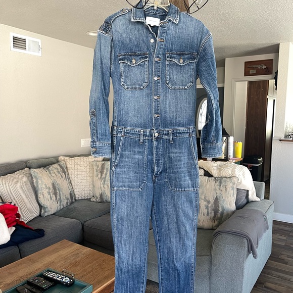 CURRENT/ELLIOTT Denim Jean Jumpsuit Cropped Coverall One Piece - Picture 8 of 11
